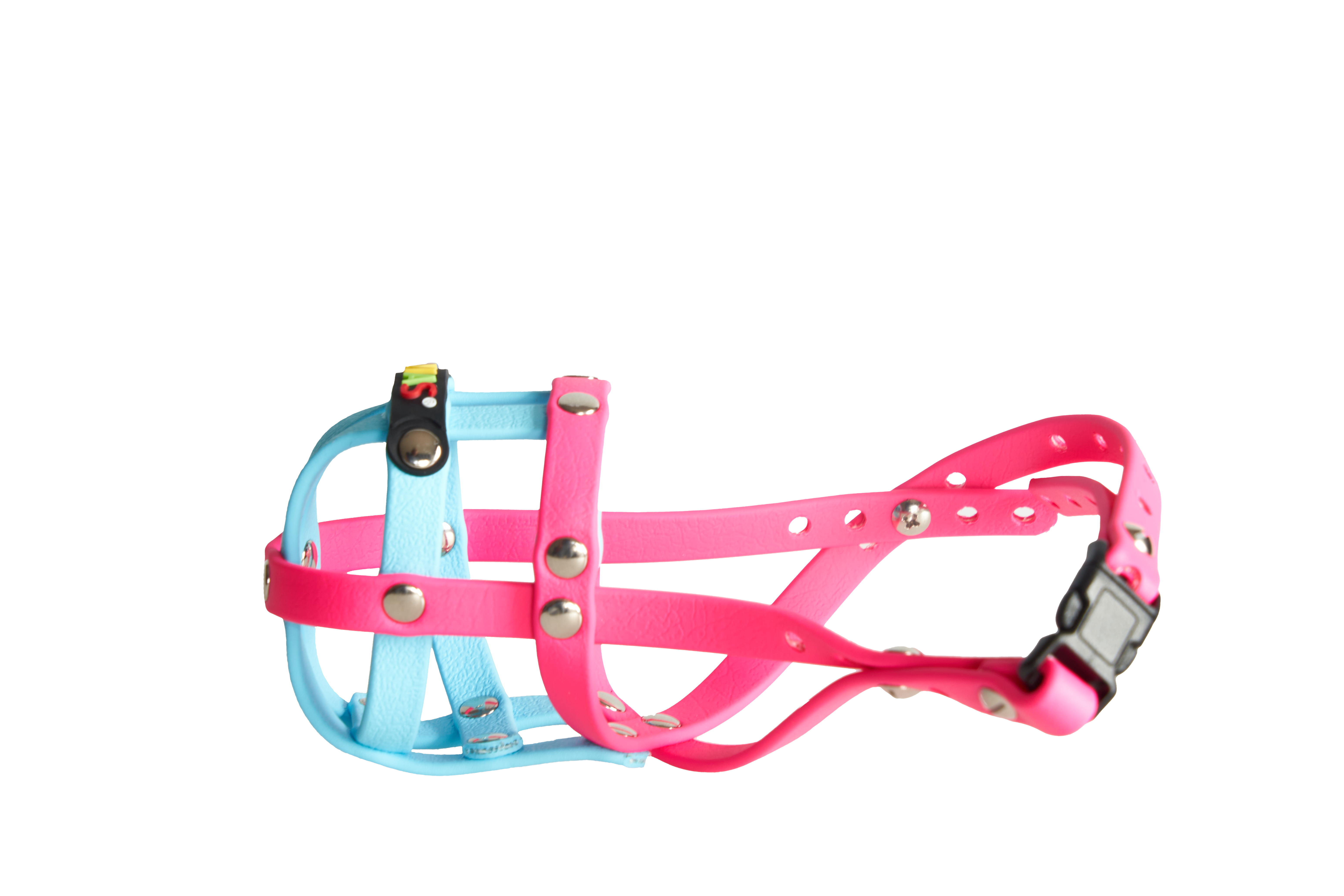 BUMAS Maulkorb aus Biothane Farbe Magenta & Himmelblau