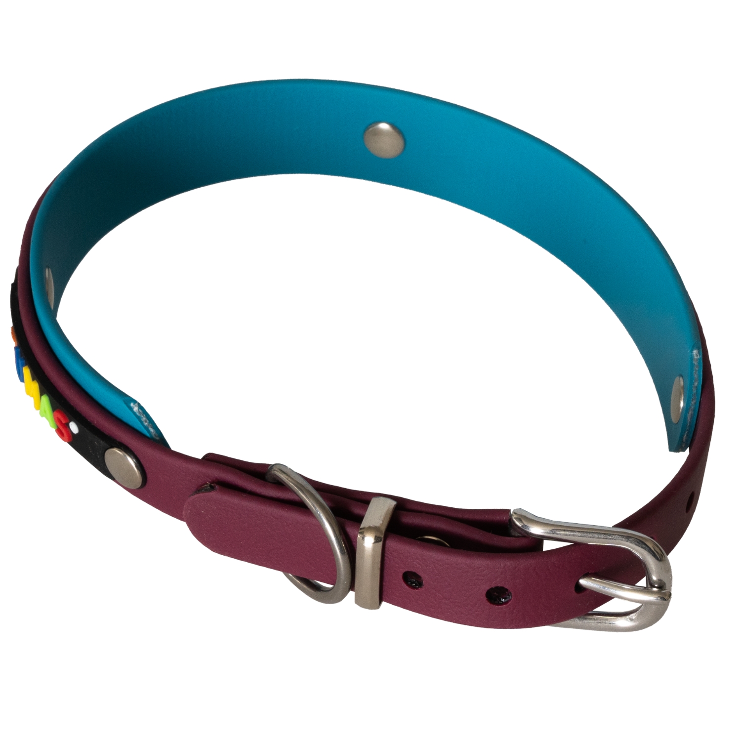 BUMAS Elements Halsband aus Biothane Farbe Weinrot & Petrol