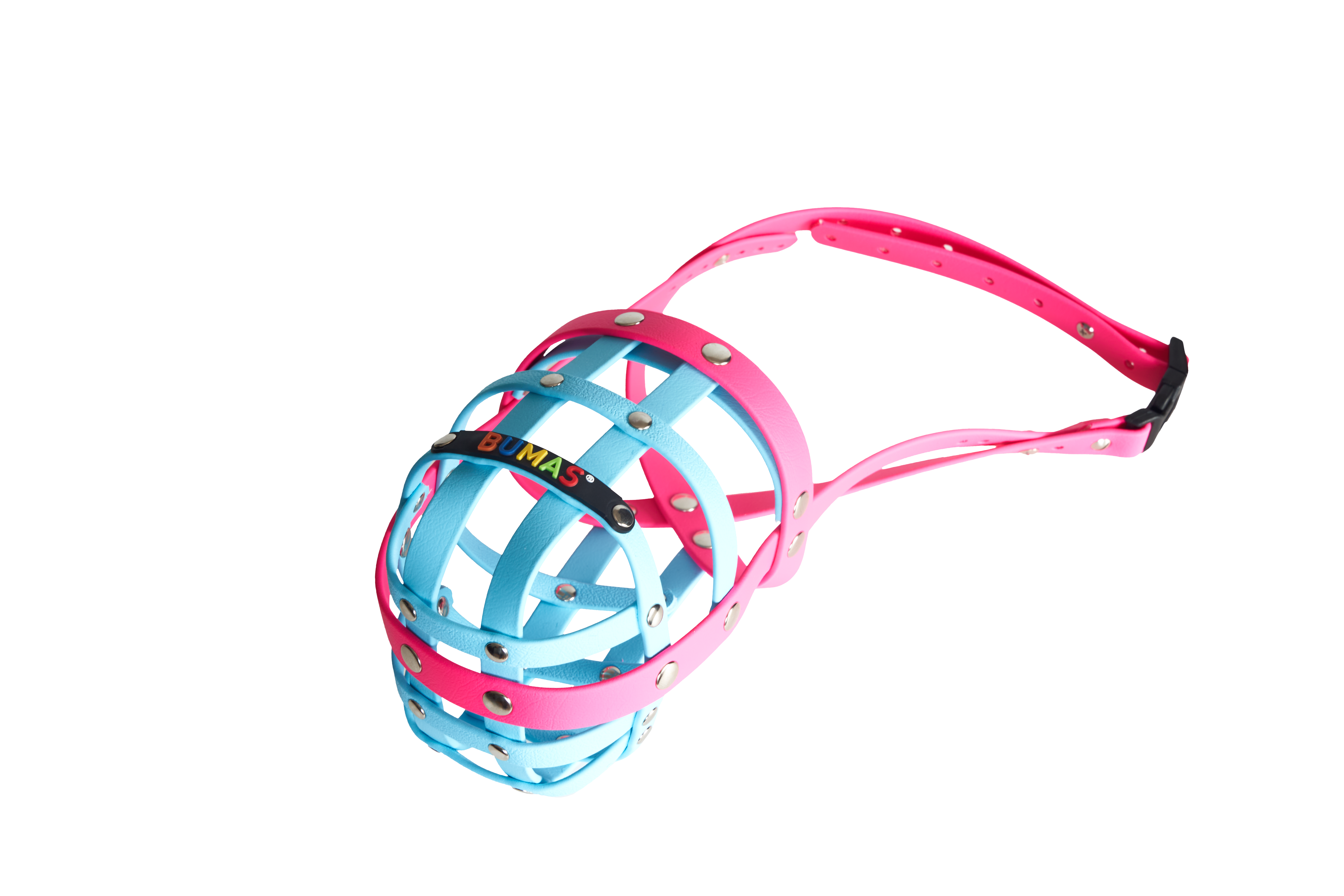 BUMAS Maulkorb aus Biothane Farbe Magenta & Himmelblau