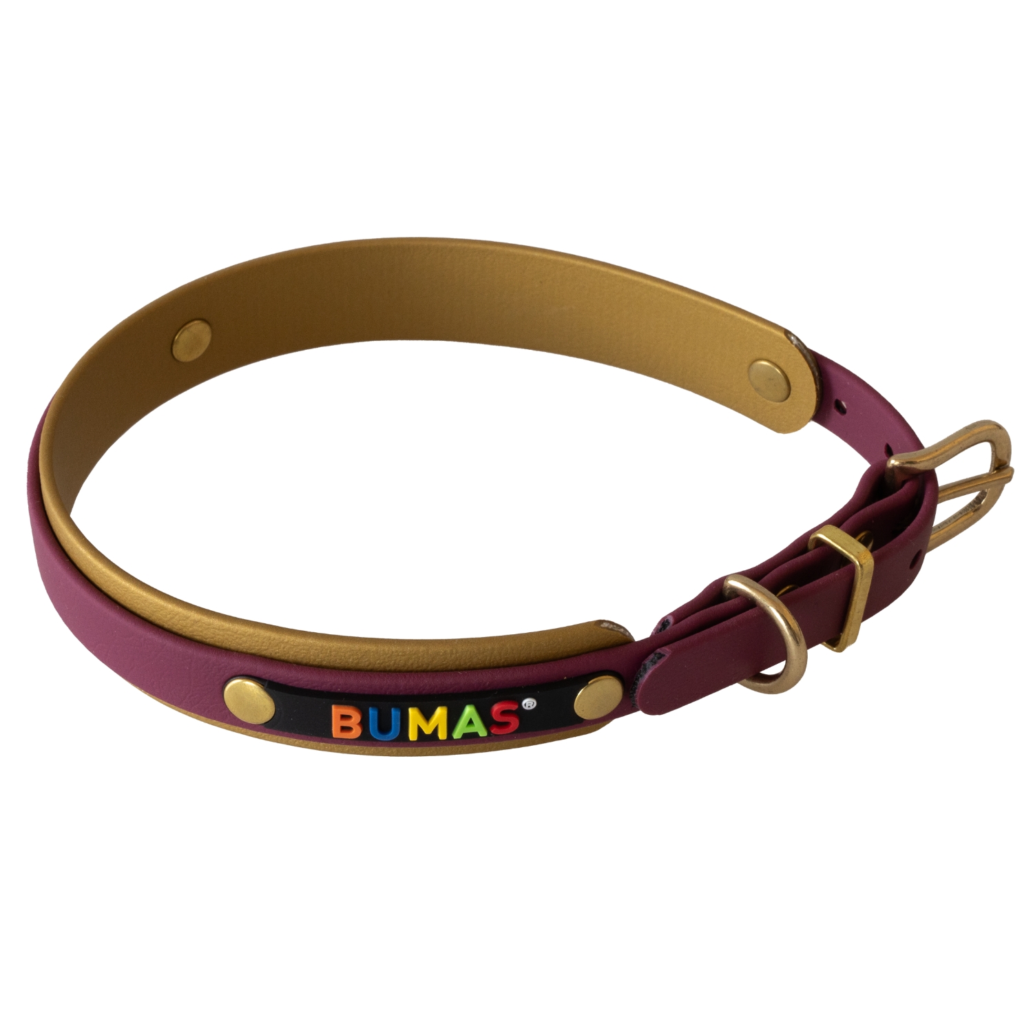 BUMAS Elements Halsband aus Biothane Farbe Gold & Weinrot