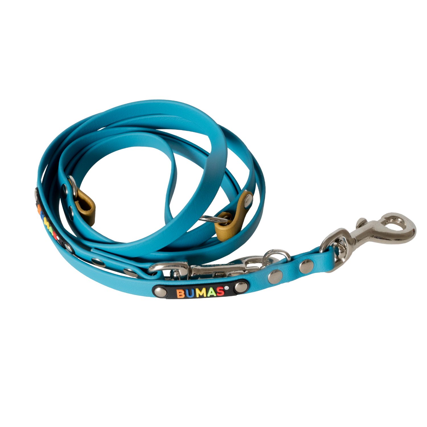 BUMAS Führleine verstellbar aus Biothane, 2 Meter, Farbe Gold & Petrol