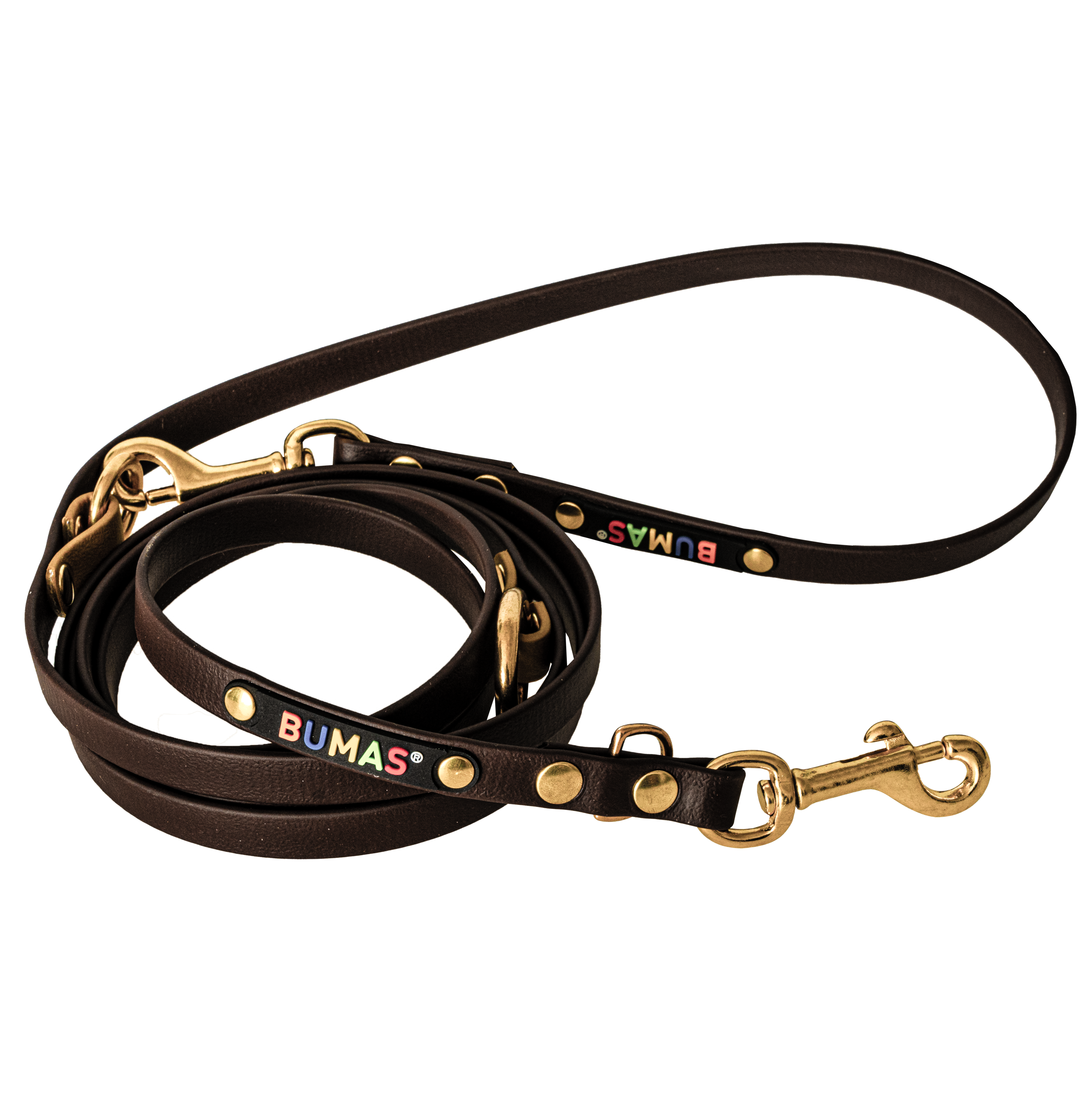 BUMAS Führleine verstellbar aus Biothane, 2 Meter, Farbe Gold & Braun