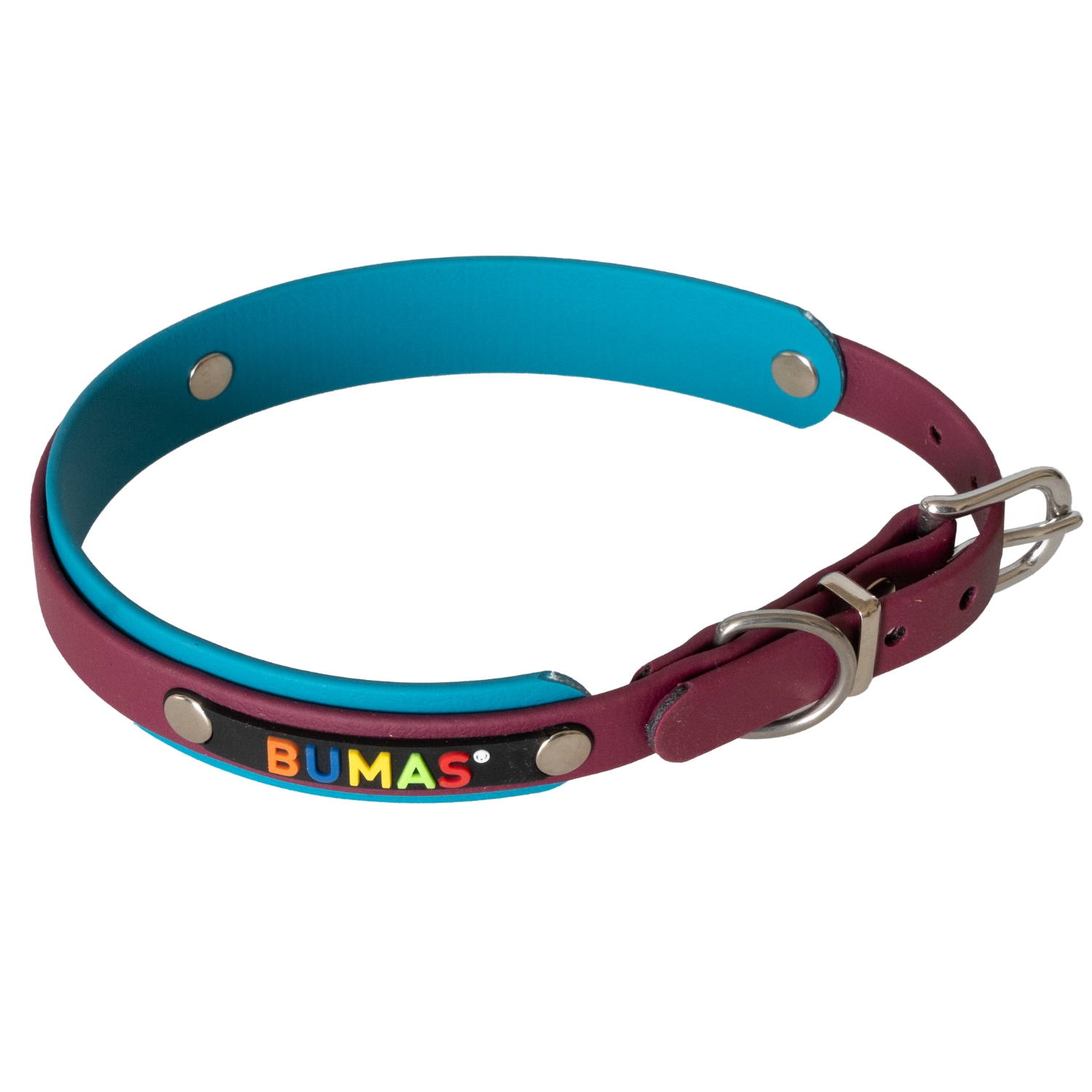 BUMAS Elements Halsband aus Biothane Farbe Weinrot & Petrol