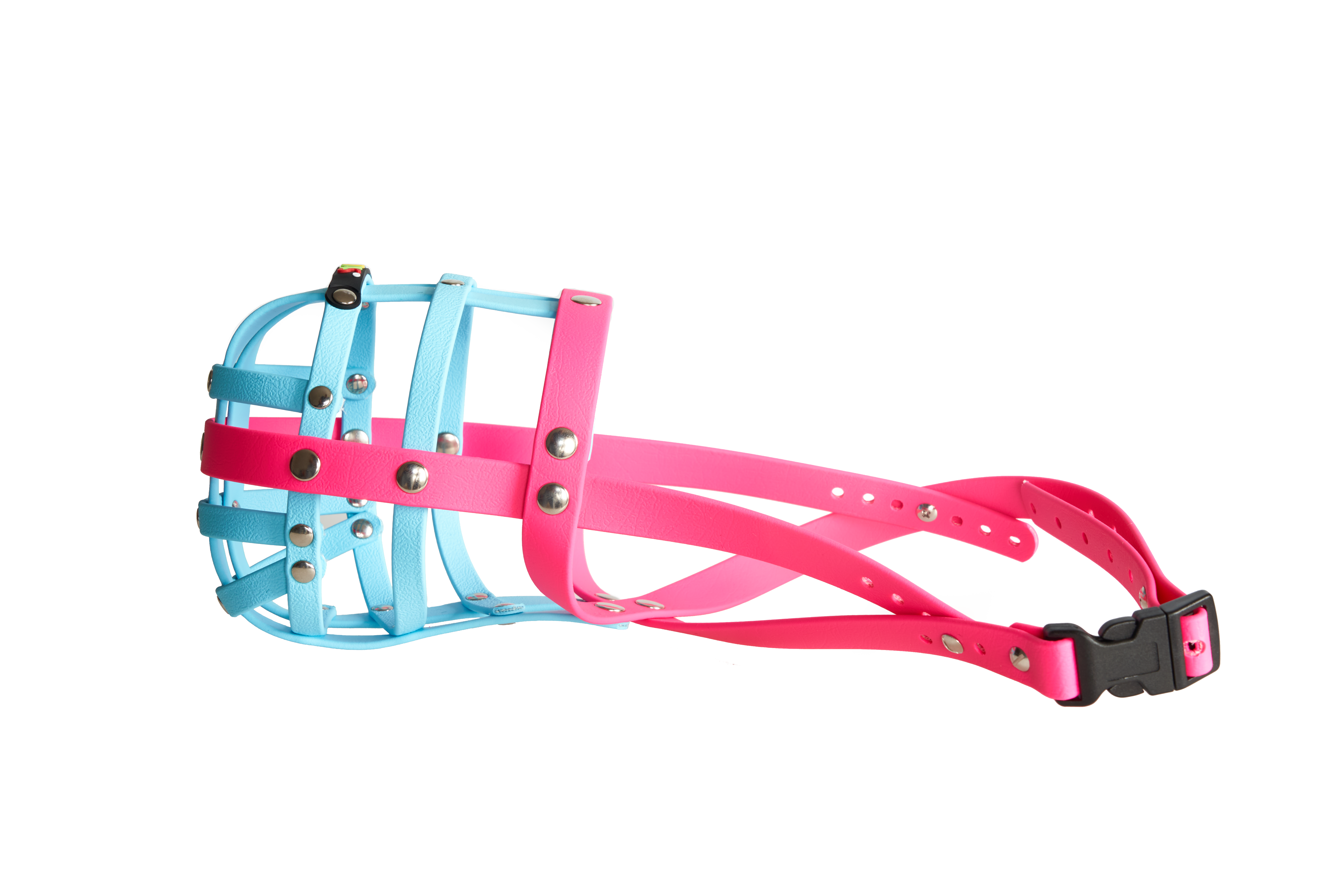 BUMAS Maulkorb aus Biothane Farbe Magenta & Himmelblau