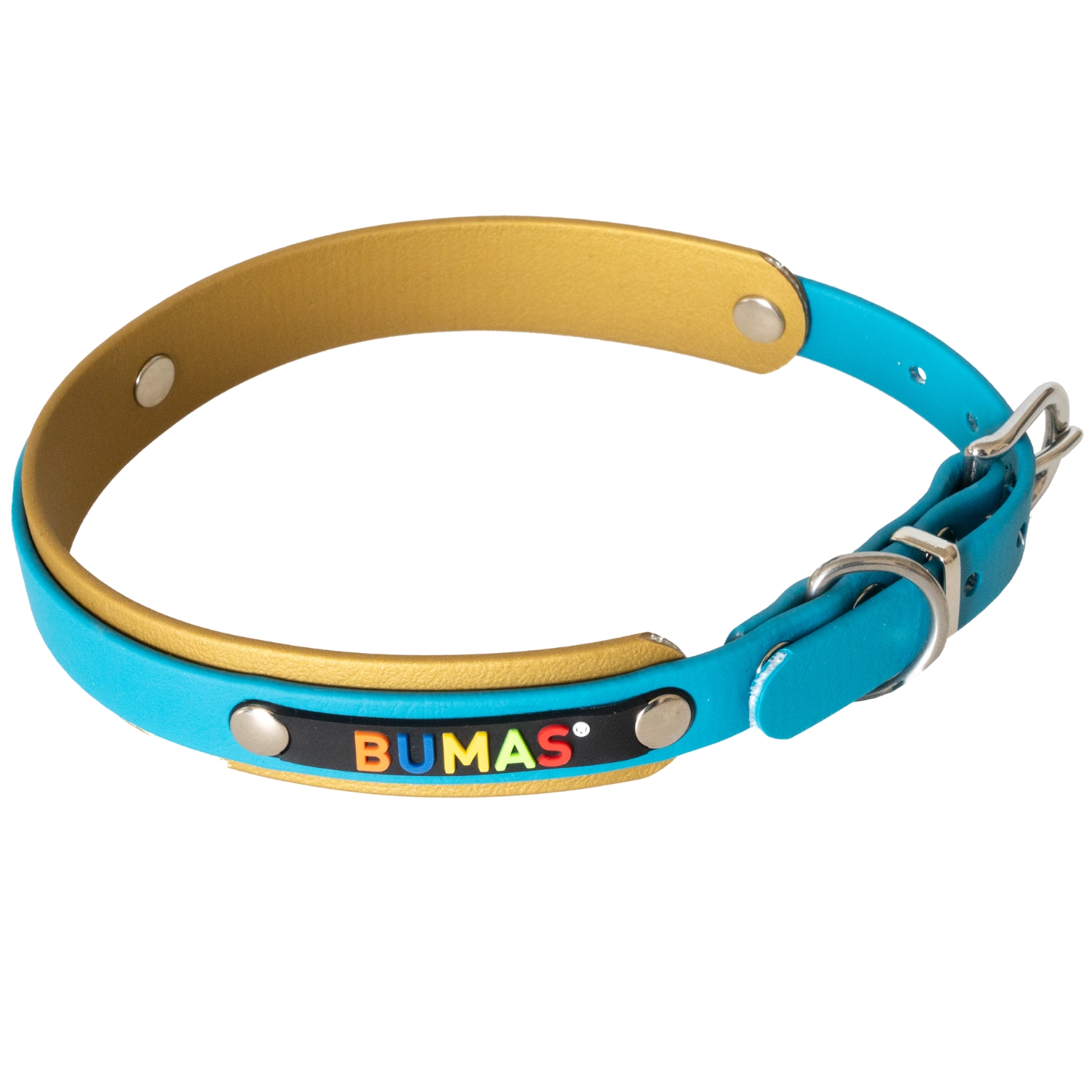 BUMAS Elements Halsband aus Biothane Farbe Gold & Petrol