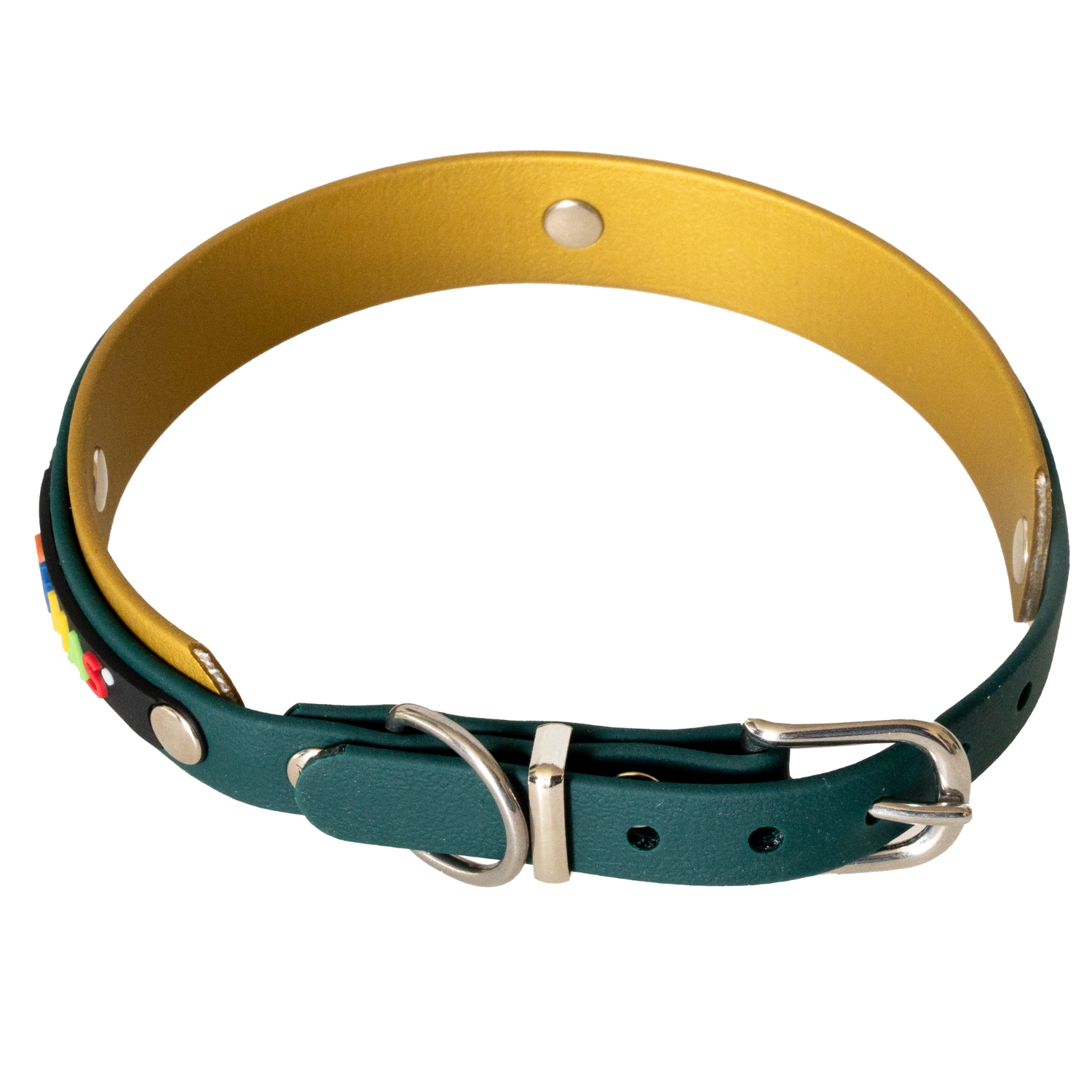 BUMAS Elements Halsband aus Biothane Farbe Gold & Dunkelgrün