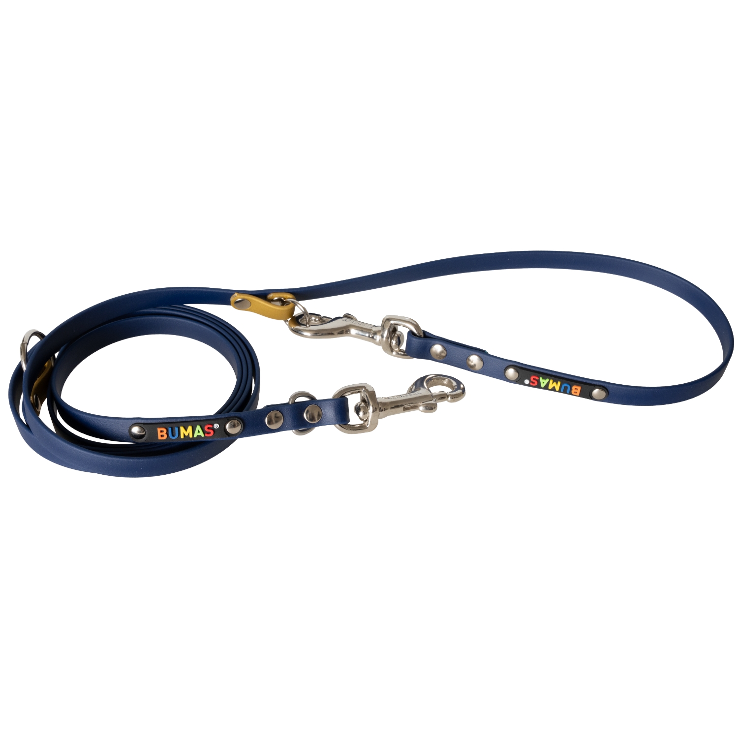 BUMAS Führleine verstellbar aus Biothane, 2 Meter, Farbe Gold & Navy